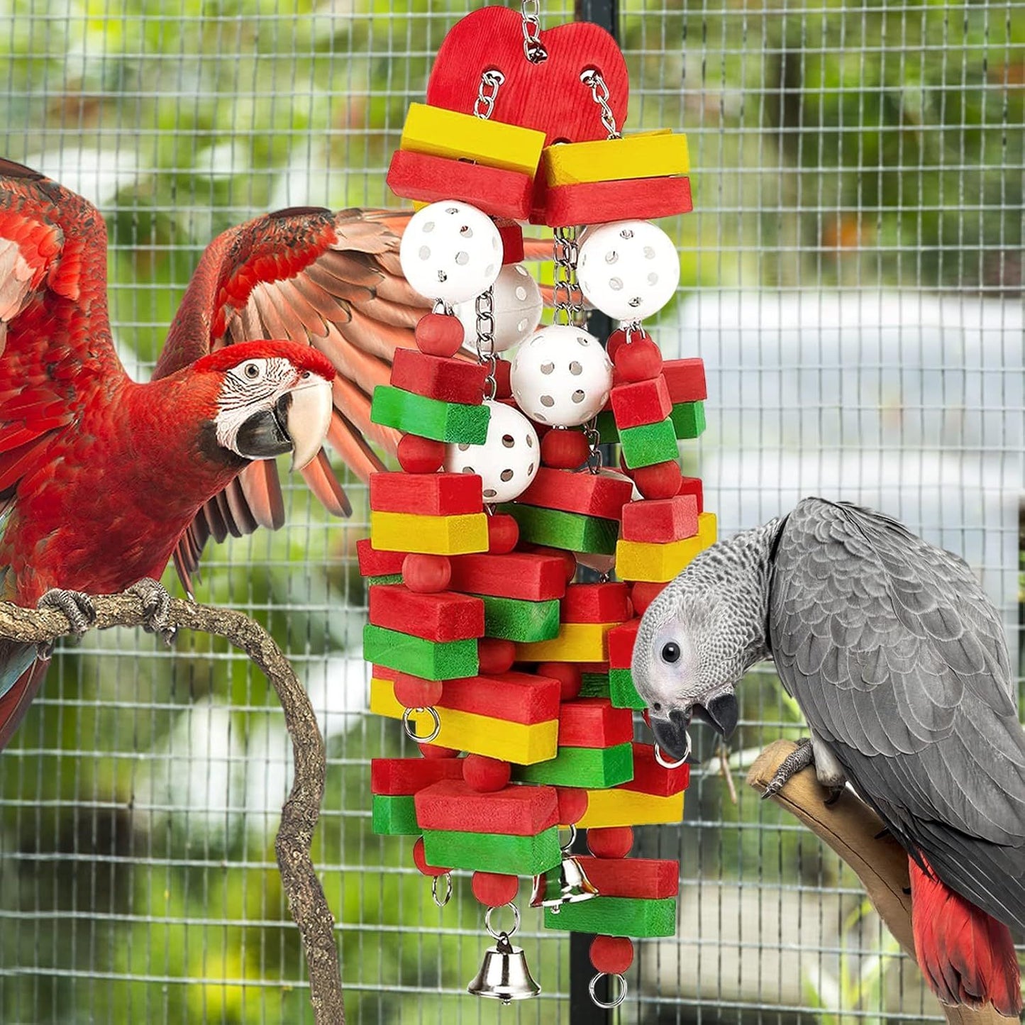 Large Bird Parrot Toys for Cockatoos  Grey Macaws and  Parrots Bird Gift Wooden parrot supplies (Apple-22inch)