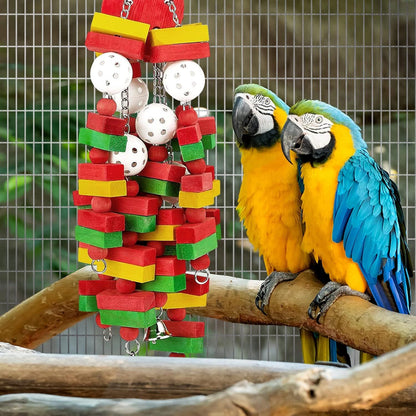Large Bird Parrot Toys for Cockatoos  Grey Macaws and  Parrots Bird Gift Wooden parrot supplies (Apple-22inch)