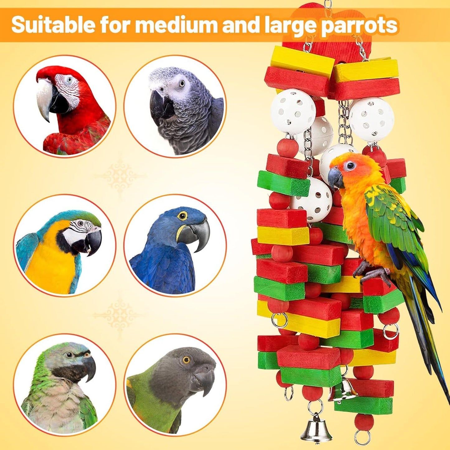 Large Bird Parrot Toys for Cockatoos  Grey Macaws and  Parrots Bird Gift Wooden parrot supplies (Apple-22inch)