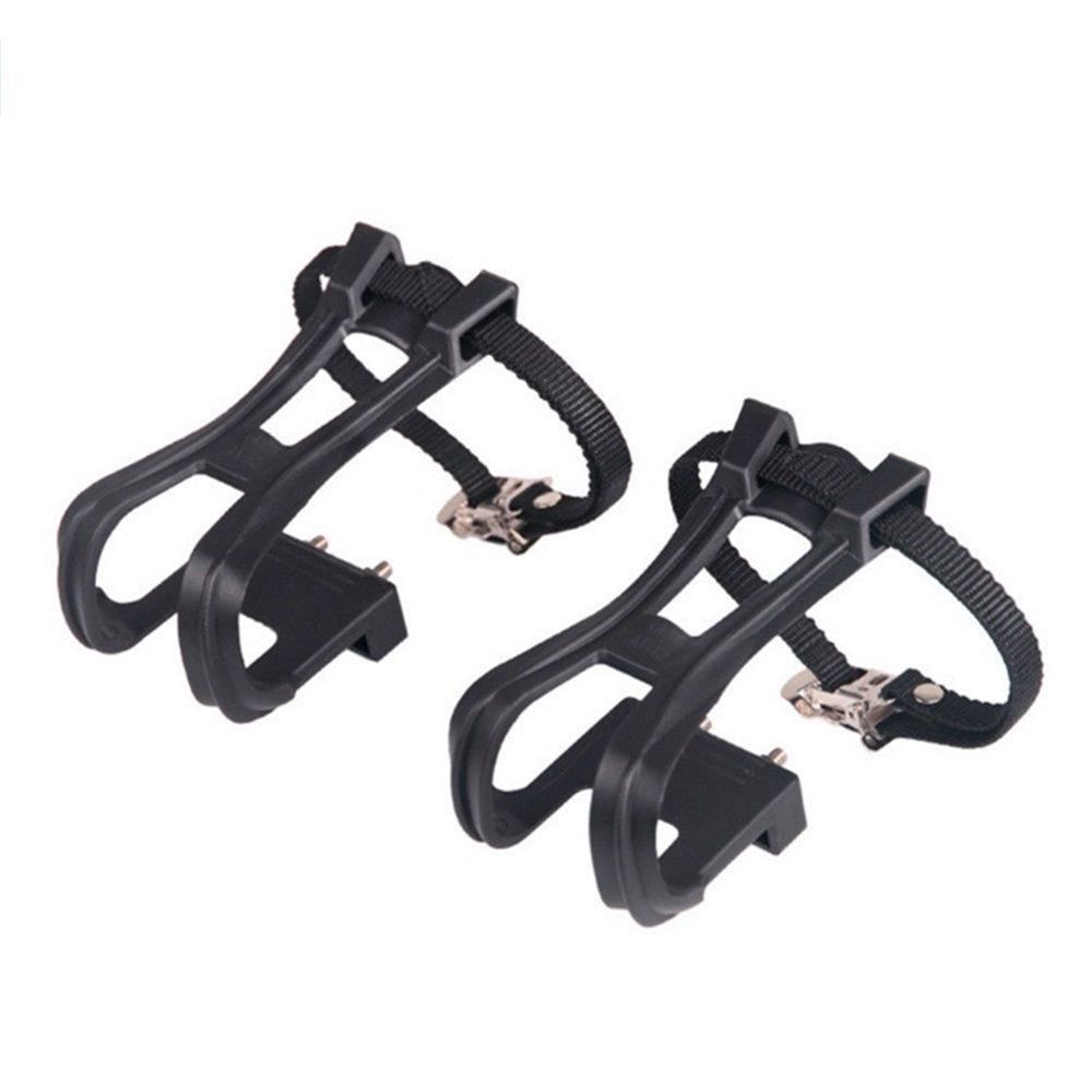 A pair Bike Pedals with Toe Clips and Straps for Exercise Bike, Outdoor Bicycles and Spin Bike, Spindle with Reflectors