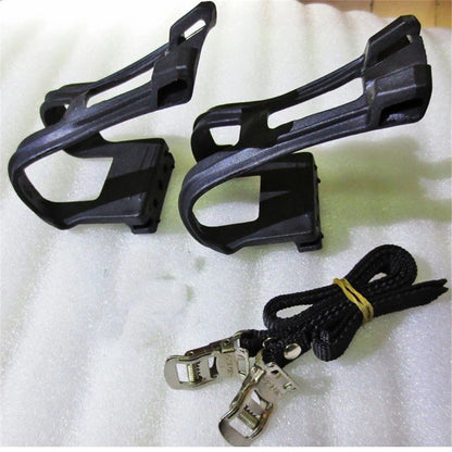 A pair Bike Pedals with Toe Clips and Straps for Exercise Bike, Outdoor Bicycles and Spin Bike, Spindle with Reflectors