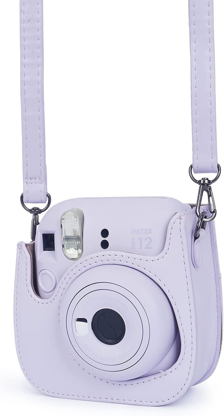 Instant Mini 12 Protective Camera Case for Fujifilm Instax Mini 12/11,Premium PU Leather Camera Bag Cover with Pocket and Removable&Adjustable Strap (Lilac Purple)