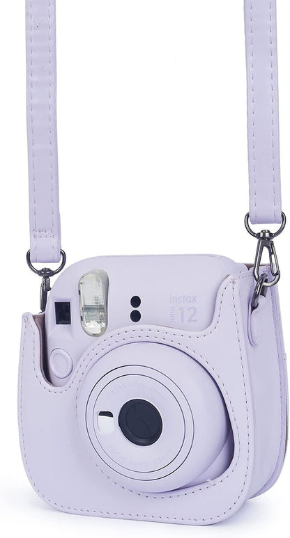 Instant Mini 12 Protective Camera Case for Fujifilm Instax Mini 12/11,Premium PU Leather Camera Bag Cover with Pocket and Removable&Adjustable Strap (Lilac Purple)