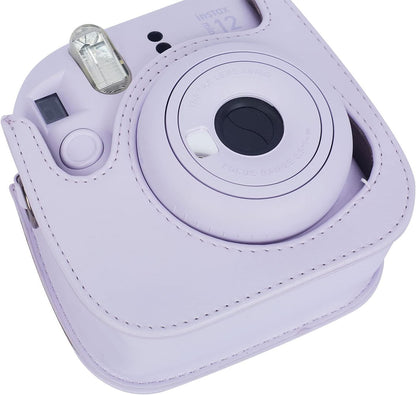 Instant Mini 12 Protective Camera Case for Fujifilm Instax Mini 12/11,Premium PU Leather Camera Bag Cover with Pocket and Removable&Adjustable Strap (Lilac Purple)