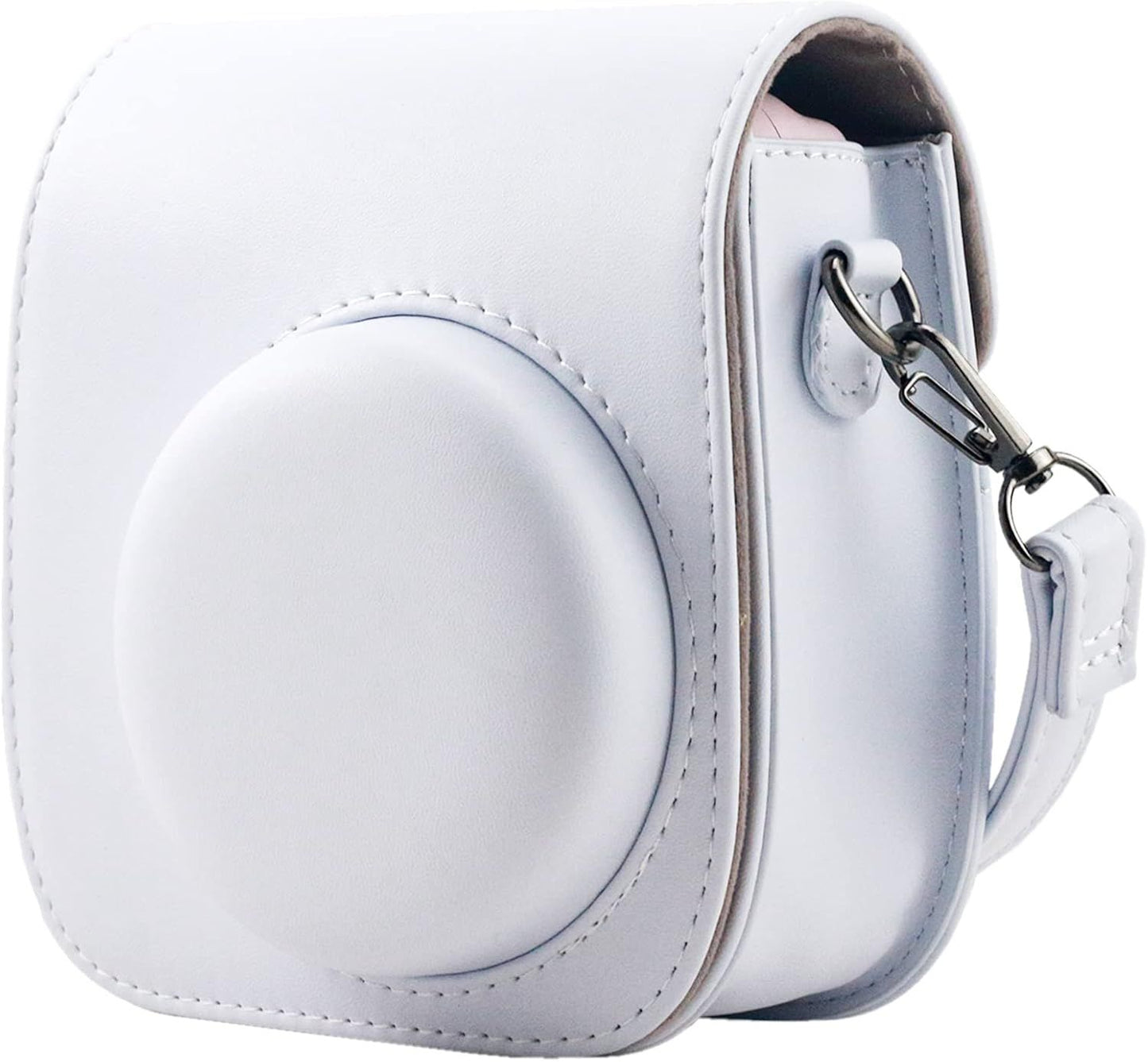 Protective Case Compatible with Fujifilm Instax Mini 12 11 9 8 Instant Film Camera with Pocket and Adjustable Strap (White)