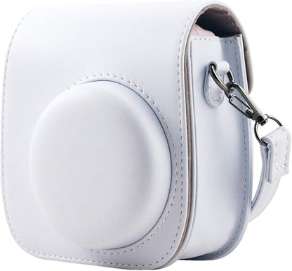 Protective Case Compatible with Fujifilm Instax Mini 12 11 9 8 Instant Film Camera with Pocket and Adjustable Strap (White)