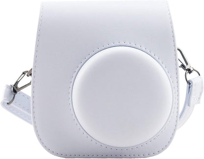 Protective Case Compatible with Fujifilm Instax Mini 12 11 9 8 Instant Film Camera with Pocket and Adjustable Strap (White)