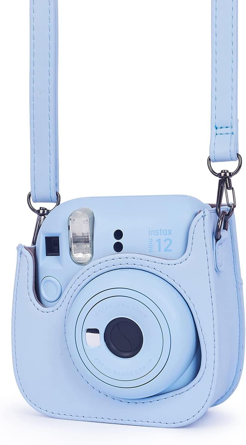 Instant Mini 12 Protective Camera Case for Fujifilm Instax Mini 12/11,Premium PU Leather Camera Bag Cover with Pocket and Removable&Adjustable Strap (Pastel Blue)
