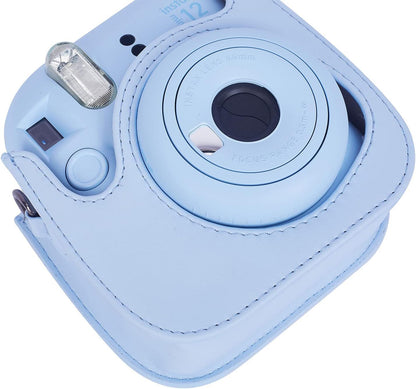 Instant Mini 12 Protective Camera Case for Fujifilm Instax Mini 12/11,Premium PU Leather Camera Bag Cover with Pocket and Removable&Adjustable Strap (Pastel Blue)