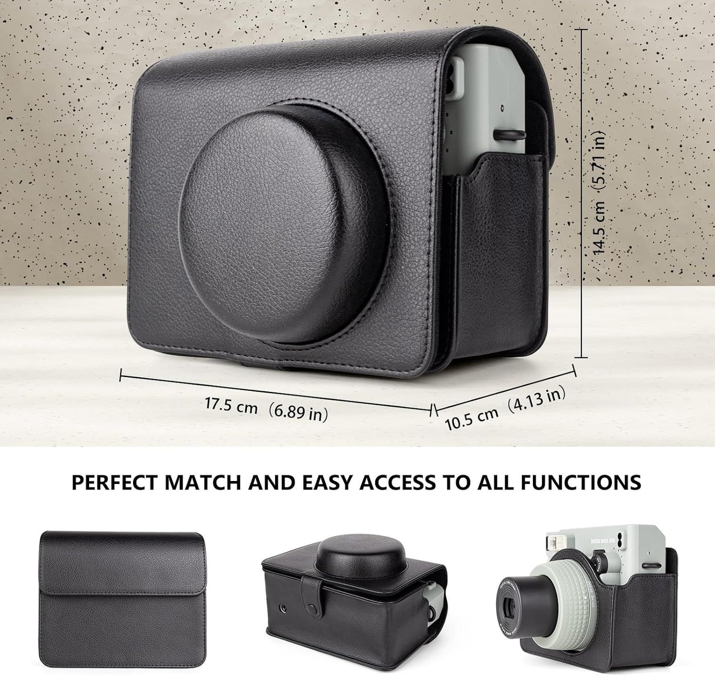 Fuji WIDE 400 Camera Case, PU Leather Protective Case Compatible for Instax WIDE 400 Instant Camera - Carrying Bag with Adjustable Shoulder Strap