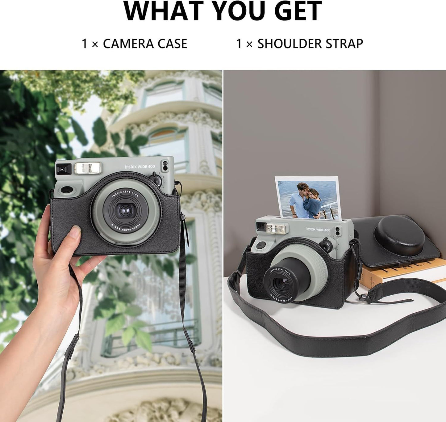 Fuji WIDE 400 Camera Case, PU Leather Protective Case Compatible for Instax WIDE 400 Instant Camera - Carrying Bag with Adjustable Shoulder Strap