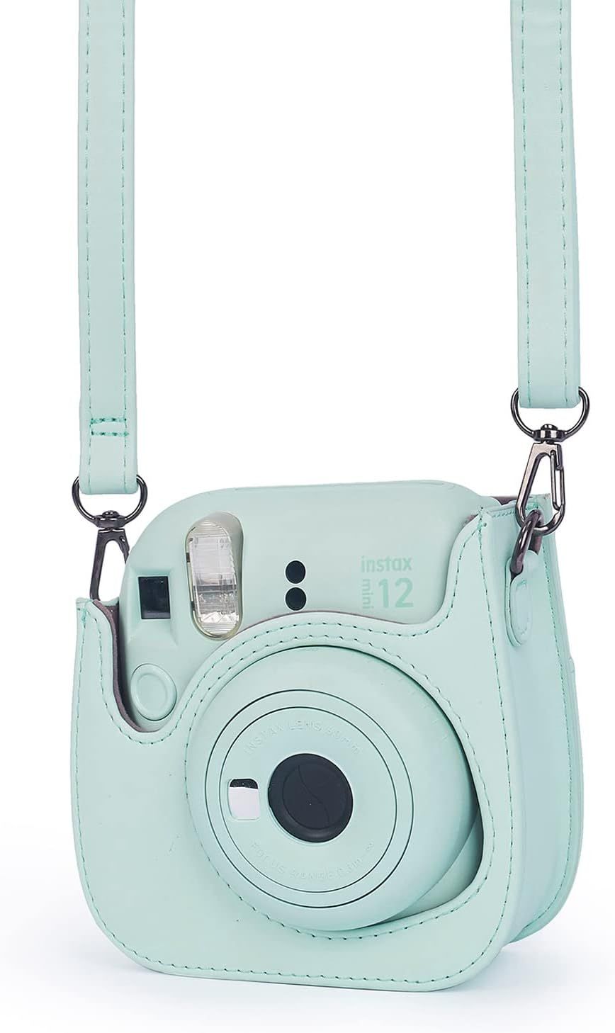 Instant Mini 12 Protective Camera Case for Fujifilm Instax Mini 12/11,Premium PU Leather Camera Bag Cover with Pocket and Removable&Adjustable Strap (Mint Green)