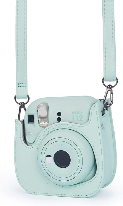 Instant Mini 12 Protective Camera Case for Fujifilm Instax Mini 12/11,Premium PU Leather Camera Bag Cover with Pocket and Removable&Adjustable Strap (Mint Green)