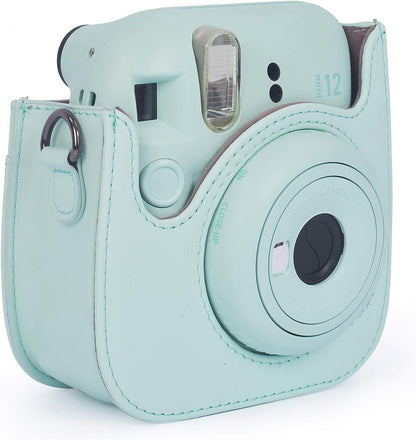 Instant Mini 12 Protective Camera Case for Fujifilm Instax Mini 12/11,Premium PU Leather Camera Bag Cover with Pocket and Removable&Adjustable Strap (Mint Green)