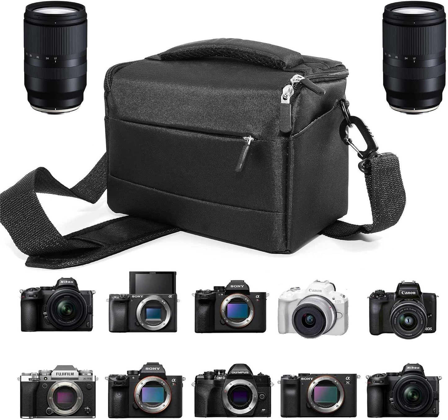 Compact Camera Bag – Stylish, Shockproof, Versatile Shoulder Case for Men/Women DSLR, Mirrorless, and Digital Cameras (Canon/Nikon/Sony/Fuji) - Black
