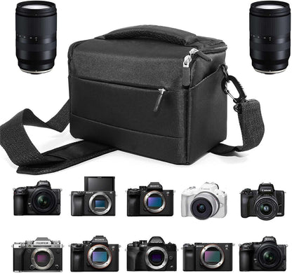 Compact Camera Bag – Stylish, Shockproof, Versatile Shoulder Case for Men/Women DSLR, Mirrorless, and Digital Cameras (Canon/Nikon/Sony/Fuji) - Black