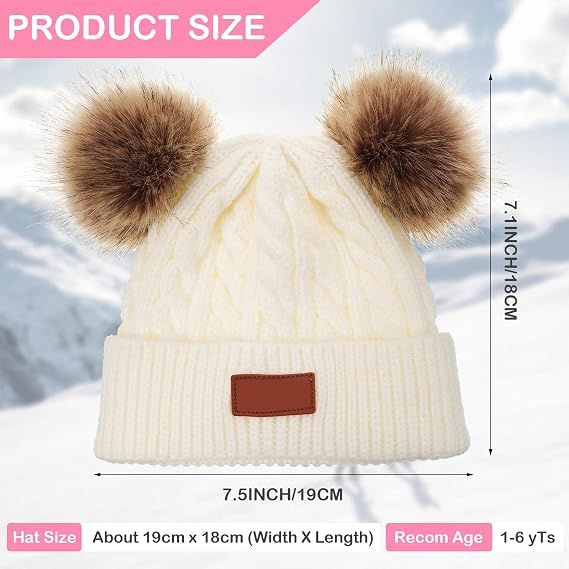 Kids Toddler Winter Pompom Hat Baby Knitted Beanie Hat Faux Fur Pom Beanie Cap for Girls Boys 1-3 Years Old