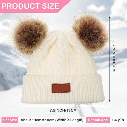 Kids Toddler Winter Pompom Hat Baby Knitted Beanie Hat Faux Fur Pom Beanie Cap for Girls Boys 1-3 Years Old