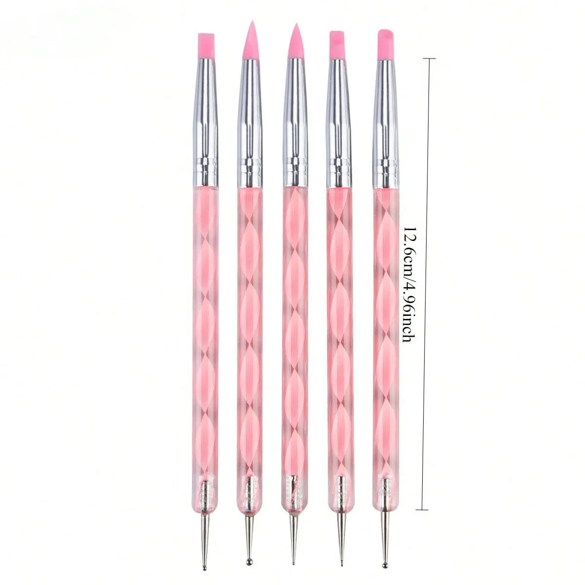 5Pcs Acrylic Nail Art Silicone Brush Pink Carving Painting Tips UV Gel DIY Polish Dual Head Modeling Drawing Sculpture Manicure Dotting Tools