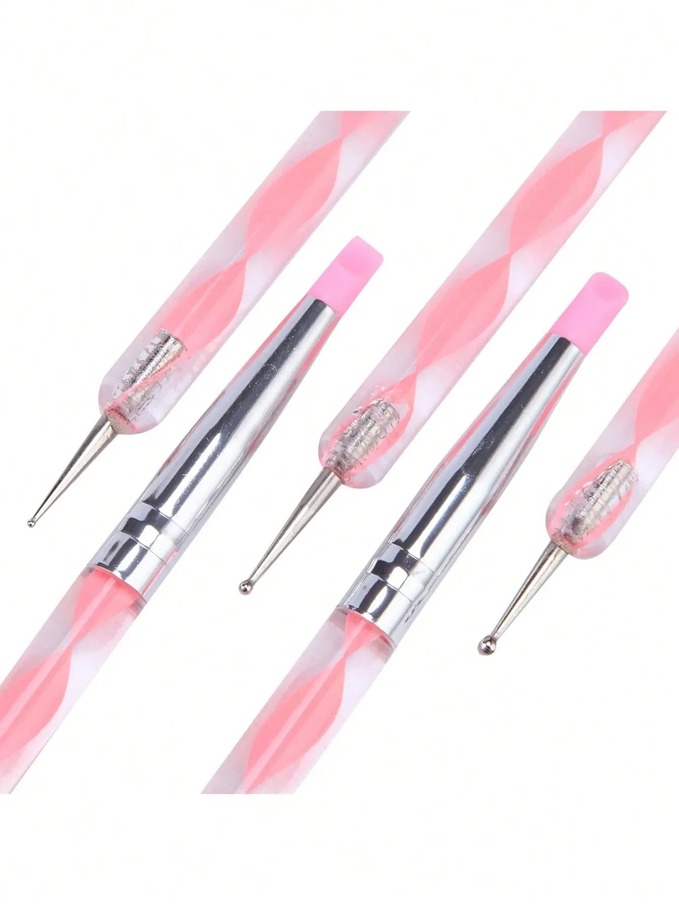 5Pcs Acrylic Nail Art Silicone Brush Pink Carving Painting Tips UV Gel DIY Polish Dual Head Modeling Drawing Sculpture Manicure Dotting Tools