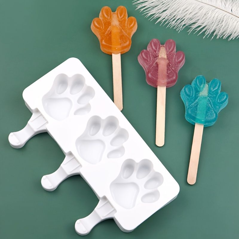 2pc Cat Paw Popsicle Mold, Silicone Ice Cream Mold Summer DIY Kitchen Mold, White (Stick Not Included)