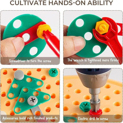 Creative Tool Box - Creative Mosaic Toy with Electric Drill Screw Tool Set, 3D Creativity Kit Toy for Kids Ages 3-12 Years Old