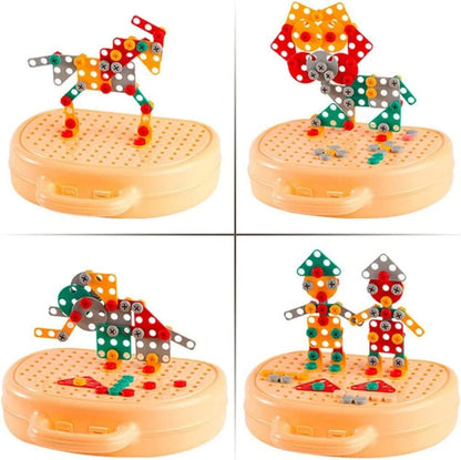 Creative Tool Box - Creative Mosaic Toy with Electric Drill Screw Tool Set, 3D Creativity Kit Toy for Kids Ages 3-12 Years Old