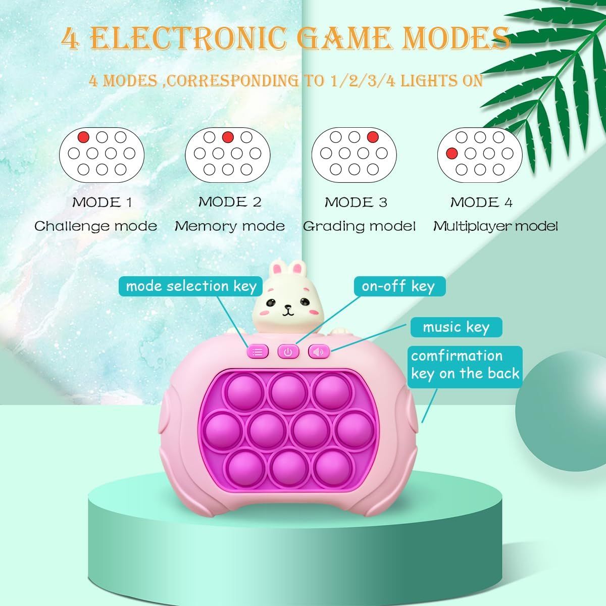 Easter Bunny Pop Quick Push Game, Handheld Light up Bubble Game Toy for Kids Boys Girls Teens Easter Basket Stuffers Gifts