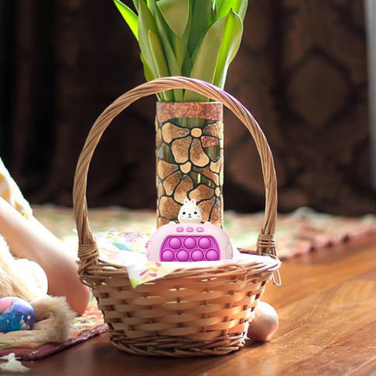 Easter Bunny Pop Quick Push Game, Handheld Light up Bubble Game Toy for Kids Boys Girls Teens Easter Basket Stuffers Gifts