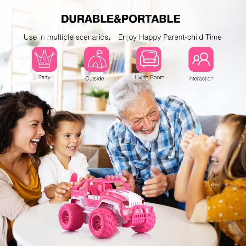 Remote Control Car for Girls, 1:12 Pink Monster Truck, with Rechargeable Battery,Road RC Car Toys for Daughter Granddaughter