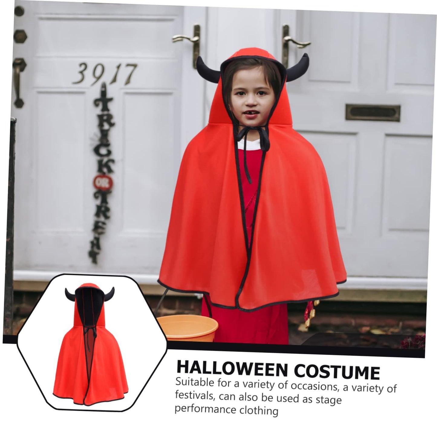 1pc Horn Cloak Boys Suits Halloween Costumes Witch Costume Halloween Costumes Cape Role Play Cloak（red）