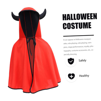 1pc Horn Cloak Boys Suits Halloween Costumes Witch Costume Halloween Costumes Cape Role Play Cloak（red）