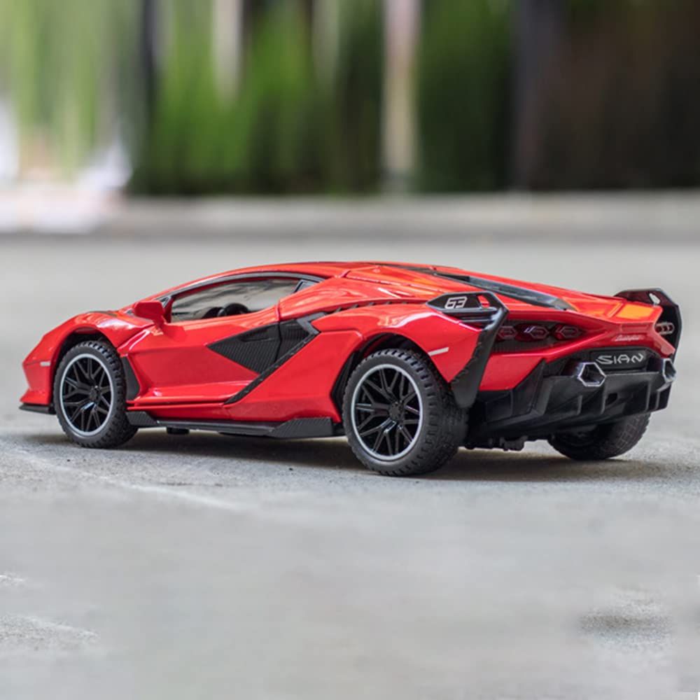 Diecast Toy Car Sports Model Car,Simulation Casting Pull Back Vehicles,1:32 Scale Supercar Toys with Lights and Music Sound (Red)