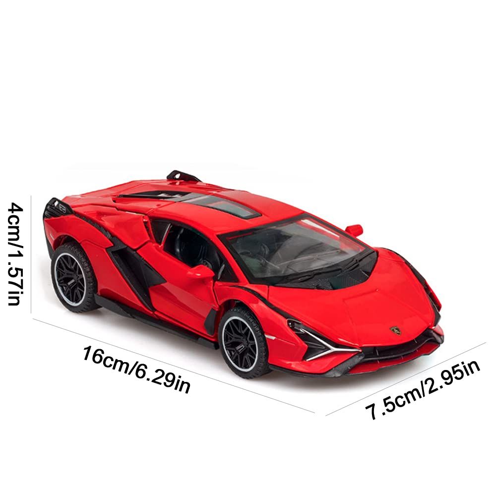 Diecast Toy Car Sports Model Car,Simulation Casting Pull Back Vehicles,1:32 Scale Supercar Toys with Lights and Music Sound (Red)