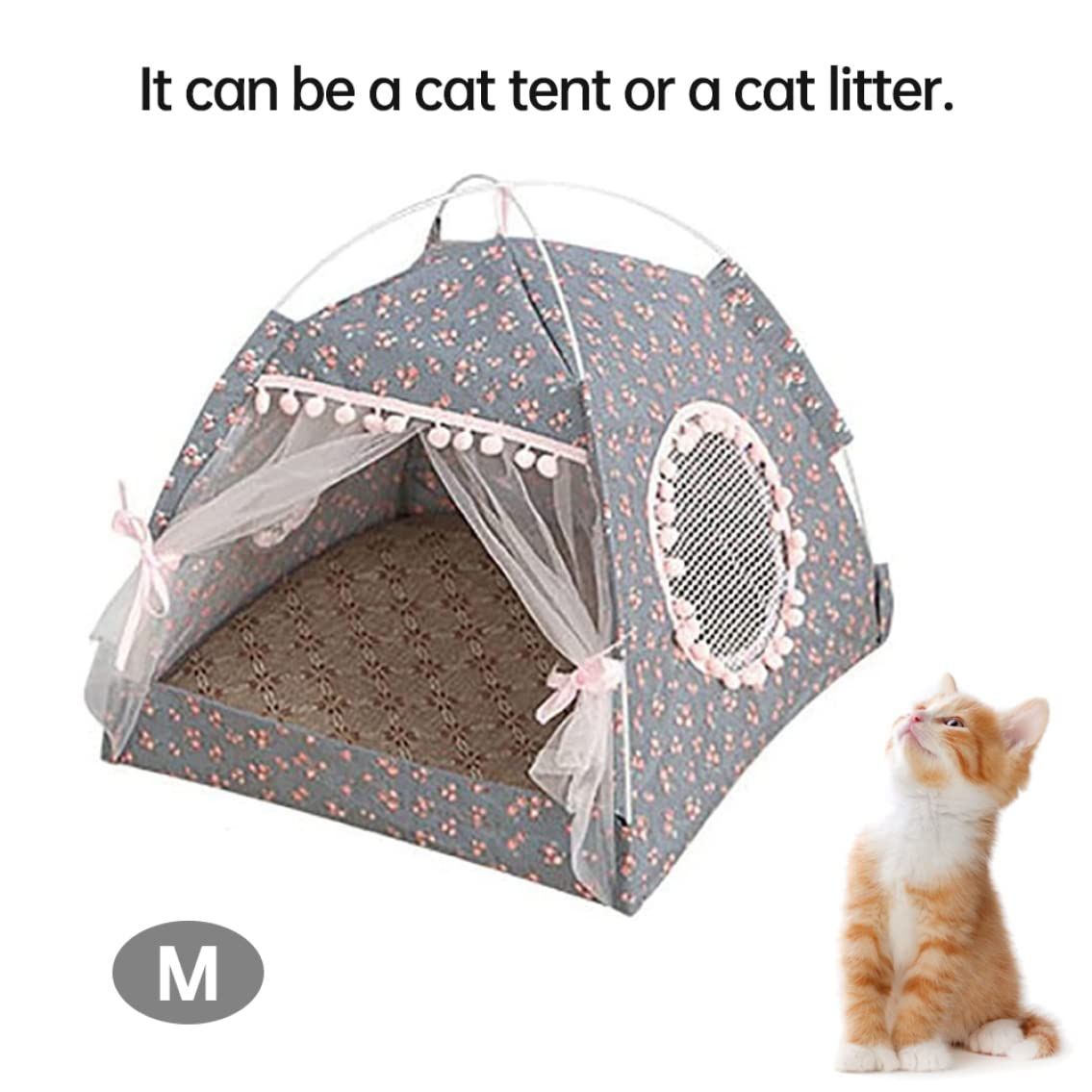 Cat Princess Indoor Tent House Pet Dog Cute Floral Cave Nest Bed Portable Dog Tents Dog House Cave Dark Gray M|Pet Tent