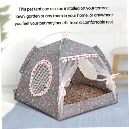 Cat Princess Indoor Tent House Pet Dog Cute Floral Cave Nest Bed Portable Dog Tents Dog House Cave Dark Gray M|Pet Tent