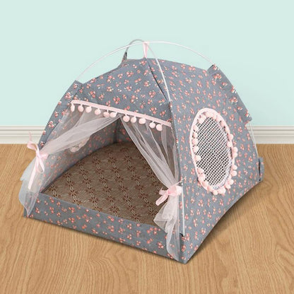 Cat Princess Indoor Tent House Pet Dog Cute Floral Cave Nest Bed Portable Dog Tents Dog House Cave Dark Gray M|Pet Tent
