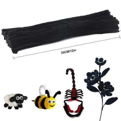 100Pcs Pipe Cleaner Colourful Woolen Twisting Stick Interaction Intellectual Development for Arts DIY  Handmade Bouquets Black
