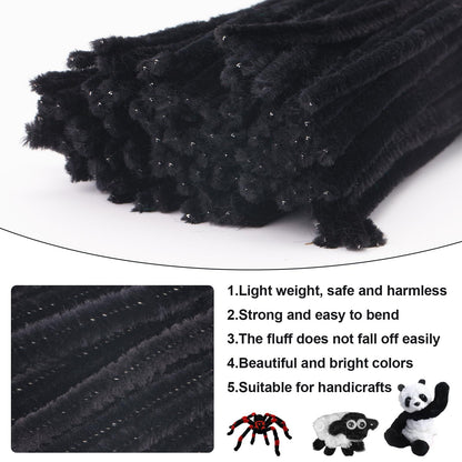 100Pcs Pipe Cleaner Colourful Woolen Twisting Stick Interaction Intellectual Development for Arts DIY  Handmade Bouquets Black