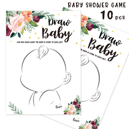 5 PCS Draw Baby Shower Games, Boy or Girl Gender Reveal Party Game - Baby Shower Party Activities Supplies - Can You Guess
