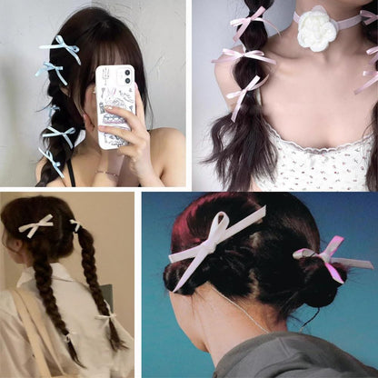 4pcs Sweet Ballet Ribbon Bow Hairpins Hair Bows Hair Barrettes Lovely Snap Clip Adult Teens Hair Braiding Accessories Hair