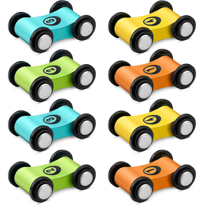 8 Pieces Wooden Mini Car Wood Race Car Kids Wooden Track Colorful Car Ramp Toy Replacement Car Toy Vehicle Play Sets
