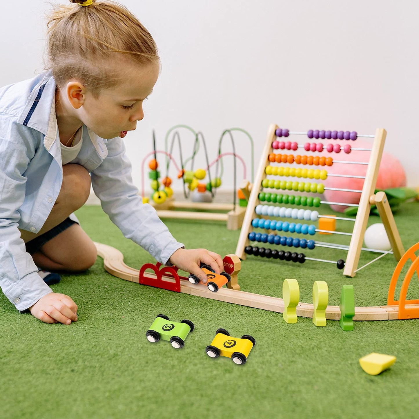 8 Pieces Wooden Mini Car Wood Race Car Kids Wooden Track Colorful Car Ramp Toy Replacement Car Toy Vehicle Play Sets