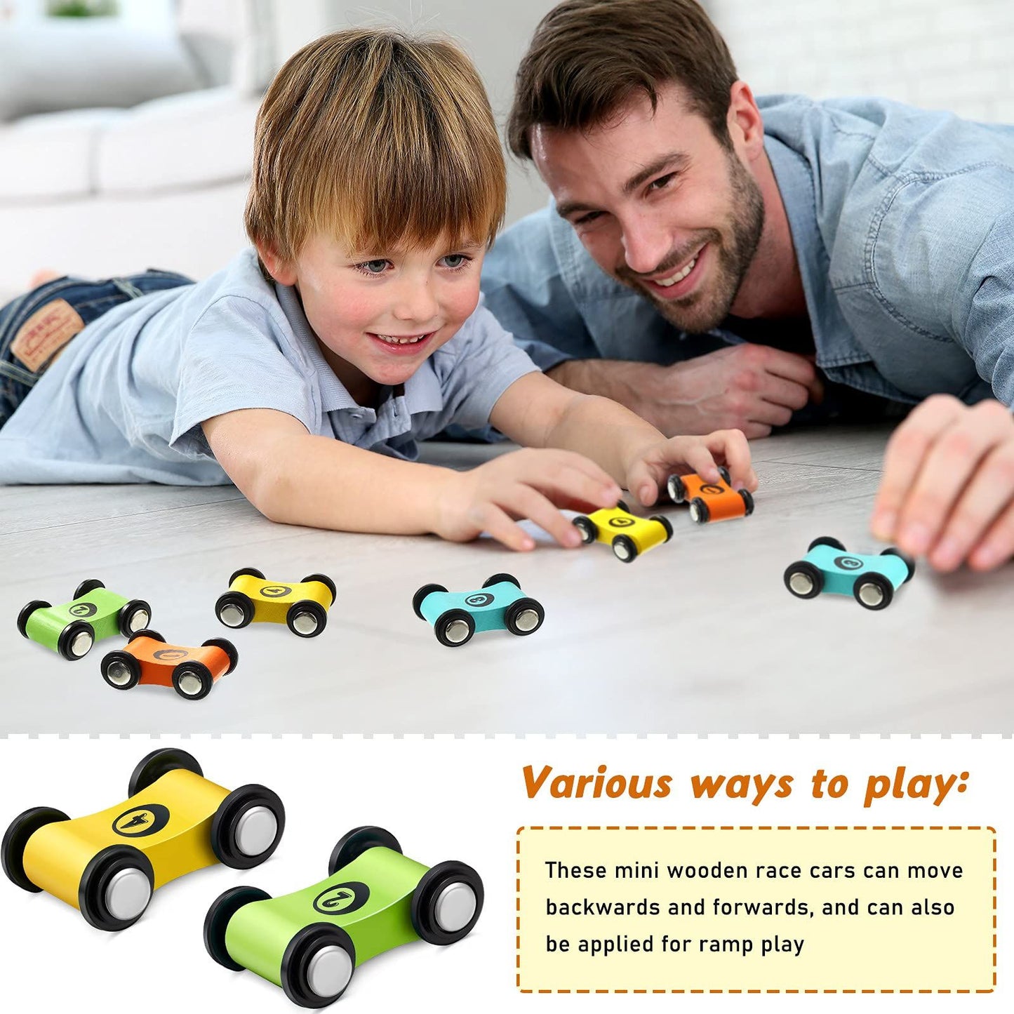 8 Pieces Wooden Mini Car Wood Race Car Kids Wooden Track Colorful Car Ramp Toy Replacement Car Toy Vehicle Play Sets