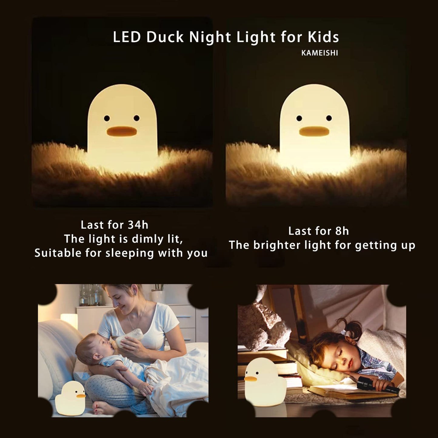 Silicone Duck Night Light & Camping Light, Kids Nursery Bedside Night Lamp with Touch Sensor Easy ，Children's Room, Gatherings