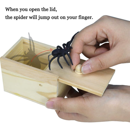 Fake Spider in a Box Prank Gift for Adults Kids,Handmade Wooden Pop Out Scare Surprise Boxes Joke Toys Halloween