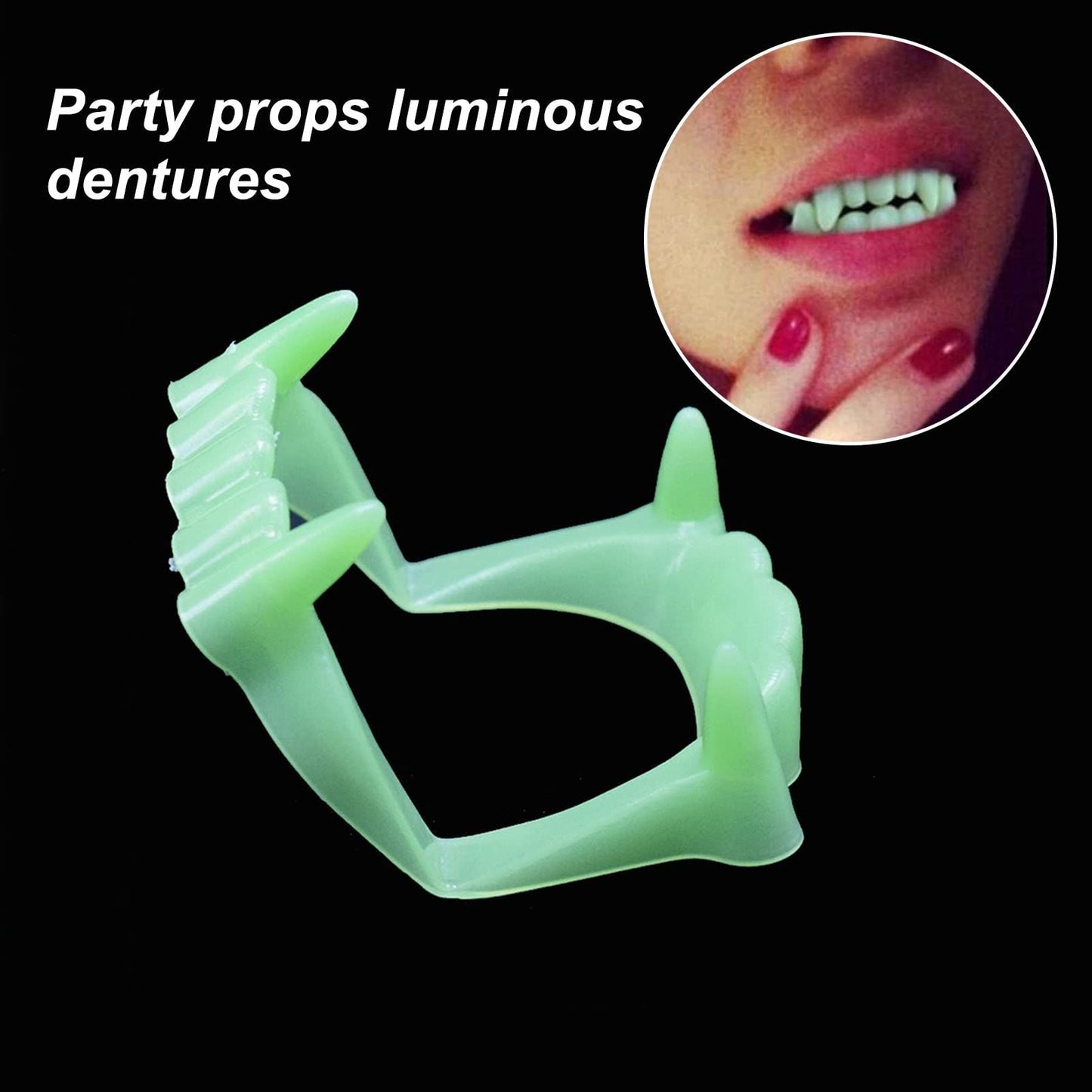 5Pcs Halloween Dentures Simulated Glow in The Dark Halloween Vampires Fake Teeth for Masquerade Werewolf Cosplay