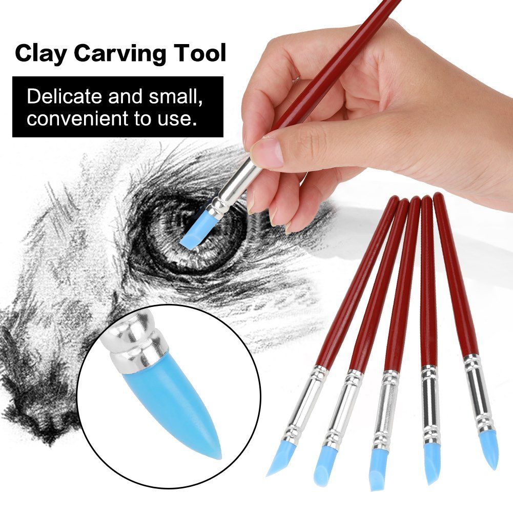 Silicone Pottery Clay Sculpting Tool 5Pcs Rubber Tip Paints Silicon Brushes Sculpture Pottery Clay Shaping Carving Tool