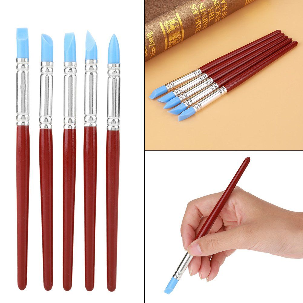 Silicone Pottery Clay Sculpting Tool 5Pcs Rubber Tip Paints Silicon Brushes Sculpture Pottery Clay Shaping Carving Tool