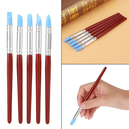 Silicone Pottery Clay Sculpting Tool 5Pcs Rubber Tip Paints Silicon Brushes Sculpture Pottery Clay Shaping Carving Tool